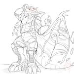  anthro big_tail boots claws clothes_bursting clothing crimsoneclipse demon digitigrade dragon footwear horn male simple_background solo thick_tail transformation wings 
