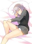  bed bottomless brave_witches closed_eyes commentary drooling edytha_rossmann kurusu_(amamura) lying military military_uniform on_side parted_lips pillow saliva short_hair silver_hair sleeping solo uniform vest world_witches_series 