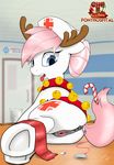  2016 anus beaker blue_eyes butt candy costume cutie_mark earth_pony equine female feral food friendship_is_magic hair hat horse hospital inside looking_at_viewer looking_back lying mammal my_little_pony nurse_redheart_(mlp) on_side open_mouth pills pink_hair pink_tail pony ponyhospital pussy solo tongue tongue_out 