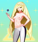  1girl bass386 blonde_hair breasts female long_hair lusamine_(pokemon) nipples pokemon pokemon_(game) pokemon_sm smile topless 