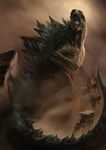  godzilla godzilla_(2014) godzilla_(series) highres kaijuu no_humans open_mouth rubble scales solo spikes tabechan tongue 