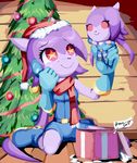  2016 anthro aquatic_dragon boots breasts christmas christmas_tree clothed clothing doll dragon female footwear freedom_planet gift gloves goshaag happy hat hi_res holidays hybrid mammal sash_lilac scarf signature solo tree video_games 