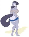 anthro big_butt butt clothed clothing feline female looking_at_viewer mammal simple_background slightly_chubby smile solo teasing teil white_background 