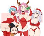  4_girls ass black_clover black_hair breasts charmy_pappitson christmas female grey huge_ass huge_breasts jinu light_blue_hair ms.claus multiple_girls noelle_silva pink_eyes pink_hair reindeer silver_hair vanessa_enoteca 