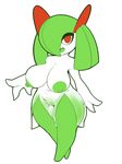  big_breasts breasts female green_hair hair kirlia nintendo nipples open_mouth plantpenetrator pok&eacute;mon pok&eacute;morph pussy red_eyes short_stack simple_background solo video_games white_background 