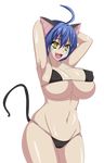  absurdres animal_ears artist_request bikini blue_hair breasts cat_demon_girl_(shinmai_maou_no_testament_burst) cat_ears cat_tail cleavage highres horns large_breasts markings navel pointy_ears shinmai_maou_no_testament short_hair solo swimsuit tail yellow_eyes 