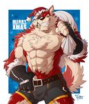  2016 abs anthro biceps black_nose body_hair bulge candy candy_cane canine chest_tuft christmas claws clothed clothing eye_patch eyewear fingerless_gloves food fur gloves happy_trail hat holidays inner_ear_fluff looking_at_viewer male mammal multicolored_fur muscular muscular_male notched_ear pecs portrait red_fur rex_(takemoto_arashi) santa_hat shorts smile snowflake solo takemoto_arashi three-quarter_portrait toothy_grin topless tuft two_tone_fur white_fur wolf yellow_eyes 