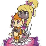  2014 blush carrying chimchar clothed clothing cute_fangs duo eyeshadow female hair_bow hair_ribbon human inkyfrog lipstick makeup mammal nintendo pok&eacute;mon pok&eacute;mon_trainer primate ribbons simple_background solo video_games white_background 