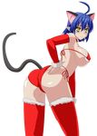  absurdres animal_ears artist_request bikini blue_hair breasts cat_demon_girl_(shinmai_maou_no_testament_burst) cat_ears cat_tail cleavage highres horns large_breasts lingerie markings navel pointy_ears santa_costume shinmai_maou_no_testament short_hair solo swimsuit tail underwear yellow_eyes 