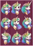  blush crown equine expressions eyes_closed female feral friendship_is_magic grin hair headshot_portrait horn magnaluna mammal multicolored_hair my_little_pony pattern_background portrait princess_celestia_(mlp) simple_background smile solo tongue tongue_out unicorn 