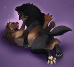  black_fur blue_eyes blush breasts brown_fur canine female fluffy fur happy hi_res kinaeris love male male/female mammal panting pawpads paws rooc shadow_wolf smile tongue tongue_out were werewolf wolf yellow_eyes 