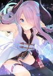  armpits ass_visible_through_thighs bare_shoulders belt belt_buckle black_gloves black_legwear blue_eyes blush braid breasts buckle bug butterfly cleavage collarbone draph gloves glowing_butterfly granblue_fantasy hair_ornament hair_over_one_eye hairclip holding horns insect large_breasts leaning_forward looking_at_viewer narmaya_(granblue_fantasy) outstretched_arm parted_lips pink_hair pointy_ears sheath single_thighhigh sleeveless solo tatami_to_hinoki thigh_strap thighhighs 