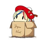  absurdres anchor_hair_ornament bad_id bad_pixiv_id bangs beret blonde_hair blue_hair box cardboard_box commandant_teste_(kantai_collection) dated french hair_ornament hat hatsuzuki_527 highres in_box in_container kantai_collection long_hair looking_up merry_christmas multicolored_hair peeking_out pom_pom_(clothes) red_hair simple_background solid_oval_eyes solo streaked_hair swept_bangs translated twitter_username wavy_hair white_background white_hair 