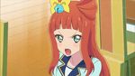  aikatsu!_(series) aikatsu_stars! angry animated animated_gif bell bow cat_paw chair fangs green_eyes hair_bow hiss jingle_bell non-web_source orange_hair pose saotome_ako school_uniform signature slit_pupils table yotsuboshi_academy_uniform 