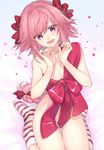  astolfo_(fate) blush braid citron_82 fate/apocrypha fate/grand_order fate_(series) highres long_hair looking_at_viewer male_focus naked_ribbon navel open_mouth otoko_no_ko pink_hair ribbon smile solo unwrap_me_body_bow 