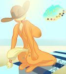  applejack_(mlp) beach big_breasts breasts digital_media_(artwork) female friendship_is_magic grain huge_breasts mammal my_little_pony nipples nude seaside shehaveboththings_(artist) solo stading sun voluptuous 