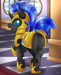  all_fours armor butt changeling equine female feral friendship_is_magic hair headgear helmet horn horse looking_at_viewer looking_back mammal mohawk my_little_pony open_mouth pony presenting presenting_hindquarters royal_guard_(mlp) sharp_teeth smile solo standing teeth vavacung 