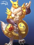  abs anthro balls barefoot biceps canine claws digimon fox fur looking_away looking_up male mammal manly muscular navel nude penis penis_grab pointing reclamon renamon sharp_claws solo standing thick_thighs toe_claws vein veiny_penis 