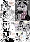  2015 altered_reflection animatronic anthro avian bear bib bird blue_eyes blush bow_tie chica_(fnaf) chicken dialogue english_text female five_nights_at_freddy&#039;s five_nights_at_freddy&#039;s_2 freddy_(fnaf) group hat inkyfrog lagomorph looking_at_viewer machine male mammal microphone mirror pointing rabbit reflection restricted_palette robot smile text top_hat toy_bonnie_(fnaf) toy_chica_(fnaf) toy_freddy_(fnaf) video_games 