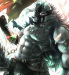  abs anthro biceps canine clothed clothing digital_media_(artwork) fur male mammal muscular muscular_male pecs solo tach8 topless wolf 