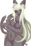 artist_request cat eye_patch furry green_eyes long_hair silver_hair smile 