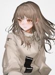  baggy_clothes bangs brown_hair floating_hair grey_background highres light_smile lm7_(op-center) long_hair looking_to_the_side orange_eyes original solo sweater upper_body 