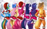  2016 anthro anthrofied applejack_(mlp) blonde_hair butt christmas clothed clothing earth_pony equine eyelashes eyeshadow feathered_wings feathers female fluttershy_(mlp) freckles friendship_is_magic group hair hair_bow hair_ribbon hat holidays horn horse legwear long_hair looking_back makeup mammal multicolored_hair multicolored_tail my_little_pony mysticalpha pegasus pink_hair pink_tail pinkie_pie_(mlp) pony purple_feathers purple_hair purple_tail pussy rainbow_dash_(mlp) rainbow_hair rainbow_tail rarity_(mlp) rear_view ribbons santa_hat snow striped_legwear stripes twilight_sparkle_(mlp) unicorn winged_unicorn wings yellow_feathers 