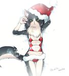  artist_request cat furry green_eyes multibra multiple_breasts santa_hat snowing 