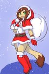  artist_request boots brown_hair furry green_eyes long_hair red_boots santa_costume santa_hat weasel 