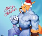  abs anthro balls christmas digimon english_text erection fangs grin hat holidays humanoid_penis male mammal partially_retracted_foreskin pecs penis pinup pointing_at_penis pose precum pubes sabertooth_(feature) santa_hat seyrmo shell-less signature sitting solo text uncut zudomon 