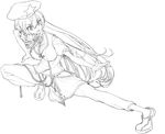  absurdres braid breasts full_body greyscale hat highres hong_meiling large_breasts long_hair monochrome nyatabe open_mouth simple_background solo squatting touhou very_long_hair vest white_background 