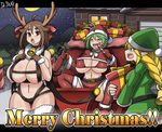  animal_humanoid bell big_breasts blush breasts brown_hair candy candy_cane cervine christmas clothed clothing collar dr.bug elf english_text female food green_hair group hair holidays horn human humanoid mammal open_mouth pointy_ears reindeer santa_claus skimpy text 