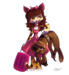  anthro barefoot brown_eyes brown_fur brown_hair cat clohed clothing dress duo feline female fur hair hat male mammal mustelid otter simple_background smile standing white_background zenirix 