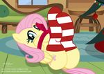 2016 blue_eyes christmas christmas_tree clothed clothing equine feathered_wings feathers female feral fluttershy_(mlp) friendship_is_magic fur hair hi_res holidays inside legwear looking_at_viewer lying mammal my_little_pony on_back pegasus pink_hair shutterflyeqd socks sofa solo tree window wings yellow_feathers yellow_fur 