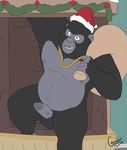  2016 anthro ape balls big_daddy christmas erection fur genital_piercing gorilla hat holidays humanoid_penis lilbocreeps looking_at_viewer male mammal muscular nipples nude penis piercing primate santa_hat sing_(movie) smile solo 