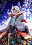  armor beckoning blonde_hair european_clothes fire_emblem fire_emblem_if fur_coat highres jewelry kaboplus_ko looking_at_viewer male_focus marks_(fire_emblem_if) open_hand outstretched_arm smile snow snowflakes solo tiara 