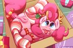  2016 anatomically_correct anatomically_correct_pussy animal_genitalia animal_pussy anus bell blue_eyes blush box braeburned candy candy_cane christmas clothing equine equine_pussy female feral food friendship_is_magic fur hair holidays legwear looking_at_viewer mammal mistletoe my_little_pony pink_fur pink_hair pinkie_pie_(mlp) plant pussy smile socks solo tongue 
