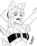  animal_humanoid armpits big_breasts black_and_white breasts canine cleavage clothed clothing fangs female hair humanoid liru mammal monochrome open_mouth pltnm06ghost renkin_3-kyuu_magical?_pokahn smile solo wolf wolf_humanoid 