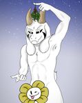  2016 anthro armpits asriel_dreemurr beckoning bedroom_eyes black_fur black_sclera boss_monster caprine censored christmas convenient_censorship digital_media_(artwork) dmmonty erection floppy_ears flowey_the_flower fur goat god_of_hyperdeath half-closed_eyes holidays horn long_ears looking_at_viewer male mammal mistletoe multicolored_fur nude penis plant pointing raised_eyebrow seductive slit_pupils smile snow solo undertale video_games white_fur 