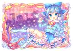  :d bell bird bloomers blue_eyes blue_hair boots bow bunny cirno hair_bow hair_ornament hair_ribbon hairpin ice ice_wings knee_boots looking_at_viewer open_mouth pjrmhm_coa ribbon short_hair smile solo touhou underwear wings winter_clothes 