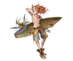  animal_ears bird erune flower full_body granblue_fantasy helnar jewelry leaf long_hair male_focus minaba_hideo necklace official_art orange_eyes orange_hair sandals shirtless solo surfboard transparent_background 