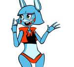  2015 animatronic anthro bow_tie buckteeth clothed clothing devil_horns eyeshadow five_nights_at_freddy&#039;s five_nights_at_freddy&#039;s_2 girly green_eyes inkyfrog lagomorph machine makeup male mammal midriff open_mouth rabbit robot simple_background solo teeth toy_bonnie_(fnaf) video_games white_background 