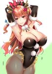  anger_vein animal_ears antlers armpits arms_up bdsm black_legwear bondage bound bound_arms bow breasts brown_eyes brown_hair cleavage covered_navel elbow_gloves frills gloves half-closed_eyes hinazuka_ryou large_breasts leotard long_hair looking_at_viewer original pantyhose pom_pom_(clothes) reindeer_antlers reindeer_ears reindeer_tail ribbon ribbon_bondage scowl solo tail 