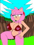  2015 absurd_res amy_rose anthro big_breasts bikini breasts cleavage clothed clothing dreamcastzx1 female hedgehog hi_res mammal pink_body skimpy solo sonic_(series) swimsuit 