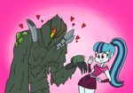  &lt;3 1_eye blue_hair blue_skin claws clothing cute equestria_girls food friendship_is_magic godzilla_(series) goo green_skin hair hedorah human humor interspecies invalid_tag kaiju khuzang larger_male love male mammal monster my_little_pony not_furry pink_eyes ponytail red_eyes romantic_couple size_difference skirt slime sludge sonata_dusk_(eg) sweater taco yellow_eyes 