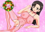  1girl black_eyes black_hair blush breasts condom cum cum_in_mouth girls_und_panzer large_breasts mevius9 navel nipples nishi_kinuyo pussy solo used_condom 