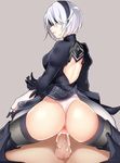  1boy 1girl android anus artist_request ass back back_cutout black_dress blindfold breasts clothed_female_nude_male cum dress ejaculation from_behind hairband leotard leotard_aside medium_breasts mole mole_under_mouth nier_(series) nier_automata penis sex shiny shiny_hair shiny_skin short_dress sideboob silver_hair skirt thighhighs uncensored yorha_unit_no._2_type_b 