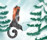  anthro areola breasts feline female fur hair hot_spring long_hair looking_at_viewer mammal nipples nude ocelot outside red_hair sitting smile snow solo spots spotted_fur steam sweltering tree water 
