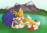  2015 anthro canine clothing fox fur gloves hedgehog laugh male mammal miles_prower smile sonic_(series) sonic_the_hedgehog unbreakablebond video_games 