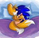  2015 anthro bed canine fox fur hedgehog laugh male mammal miles_prower smile sonic_(series) sonic_the_hedgehog unbreakablebond video_games 